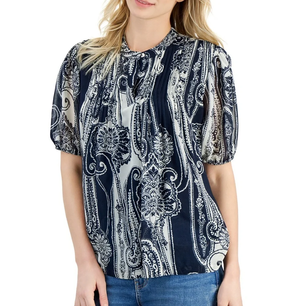 Nautical Jeans Women's Printed Short-Sleeve Blouse​ - Picture 3 of 5